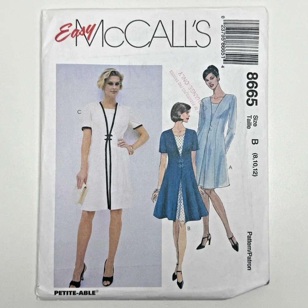 McCALLS‎ 8665 Uncut Sewing Pattern 8 10 12 Semi-Fitted Dress w. Overlay Vtg 90s